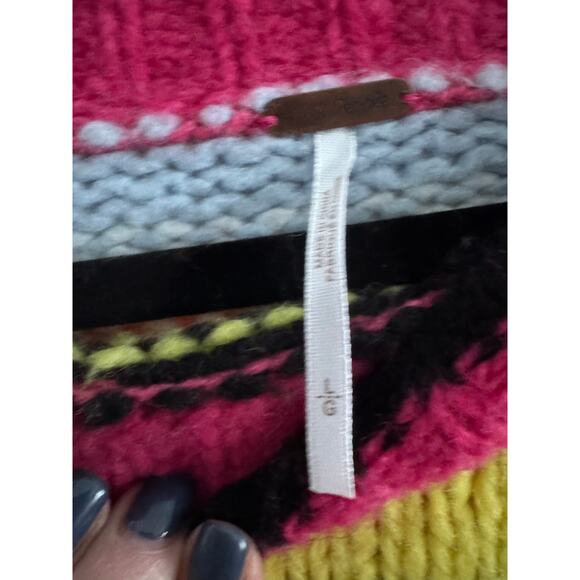 Free People / Foxy Stripe Puff Sleeve Cropped Wool Blend Sweater / sz L - Picture 5 of 5